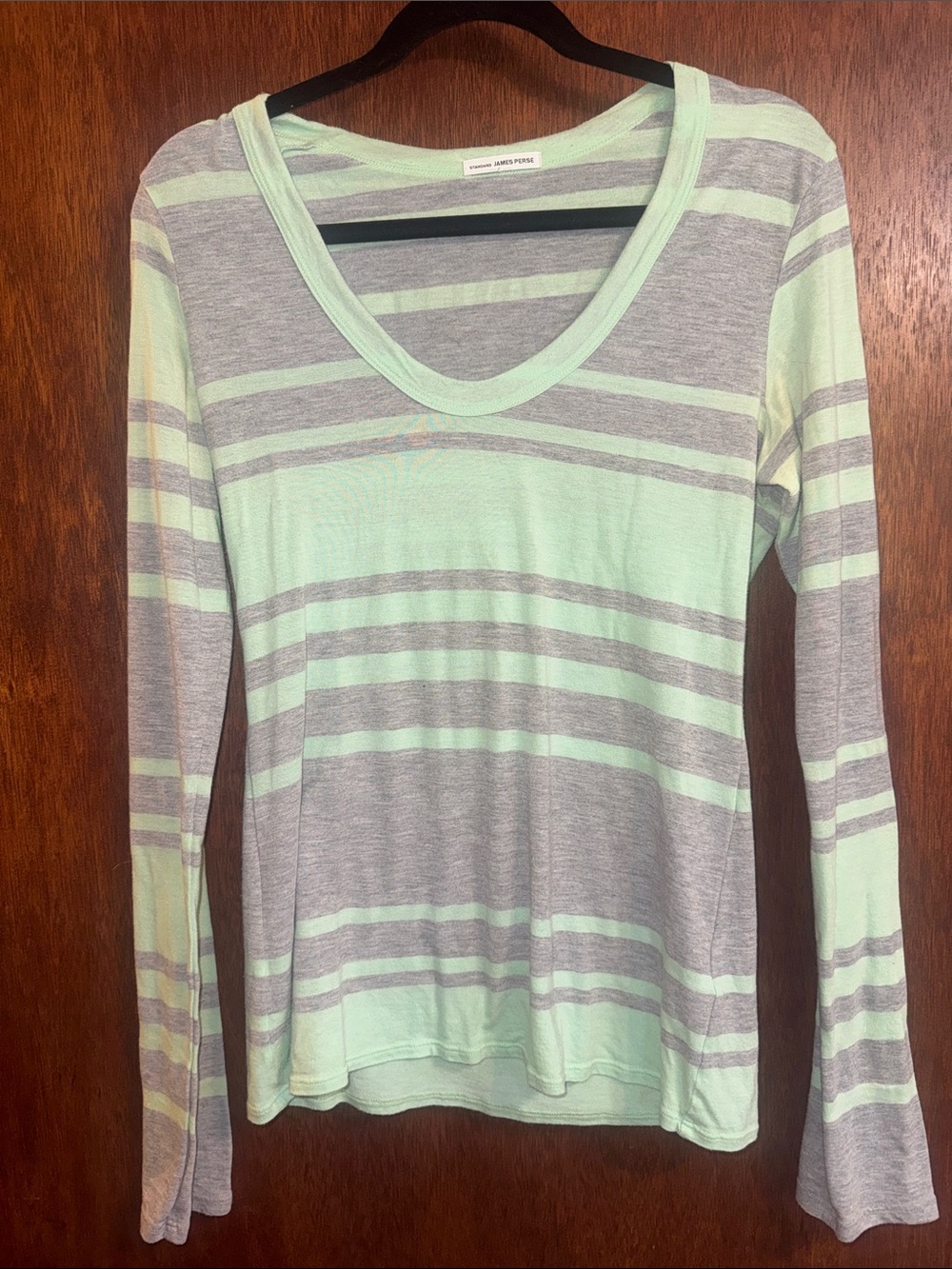 James Perse mint and gray striped scoop neck top - women’s size 3